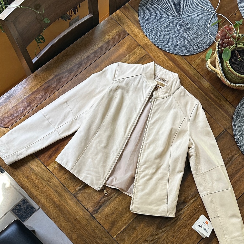 Leather Elegant Cream Women's Jacket